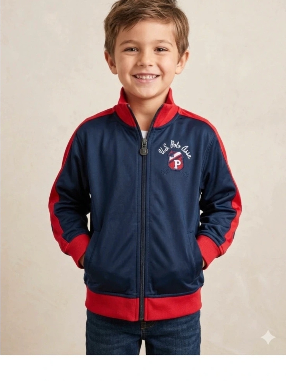 U.S. Polo Assn. Boys' Navy and Red Track Jacket